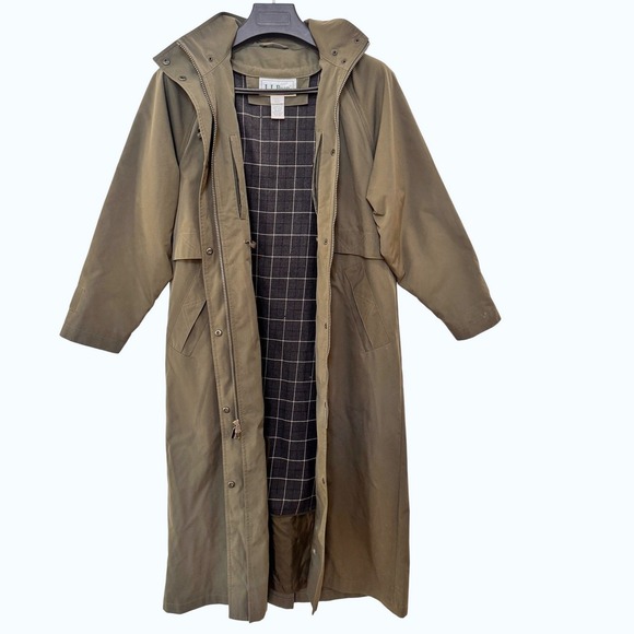 L.L. Bean Jackets & Blazers - LL Bean Womens Petite Small Long Hooded Rain Trench Coat Olive Green OHJ63